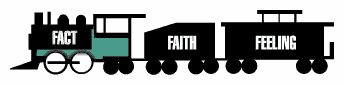 A toy train with a car labeled 'FAITH'.
